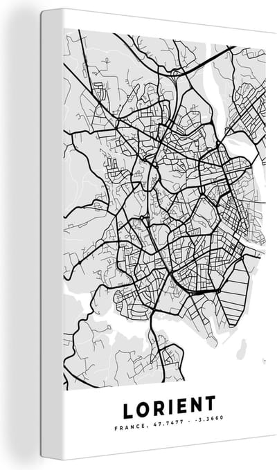 Canvas Schilderij Frankrijk - Lorient - Stadskaart - Plattegrond - Kaart - 20x30 cm - Wanddecoratie