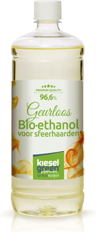 KieselGreen 1 Liter Bio-Ethanol Geurloos - Bioethanol 96.6%, Veilig voor Sfeerhaarden en Tafelhaarden, Milieuvriendelijk - Premium Kwaliteit Ethanol voor Binnen en Buiten