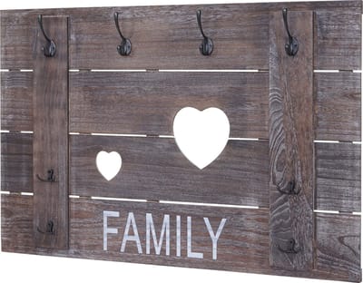 Wandkapstok MCW-C89 Familie, kapstok paneel kapstok, shabby-look vintage, 8 haken 60x90cm ~ bruin, shabby