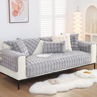 Dikker imitatie konijnenbont pluche bank hoes antislip zachte bank handdoek bankkussen voor woonkamer moderne huisdecoratie mat 70x70cm 1pcs grijs