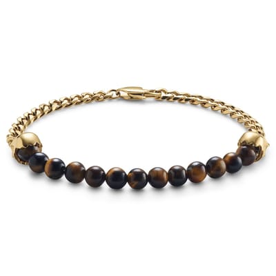 Aspero | Goudkleurige Tijgeroog Kralenarmband met Schedeltjes