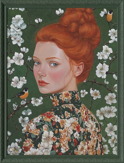 Schilderij met lijst floral lady 70x90cm