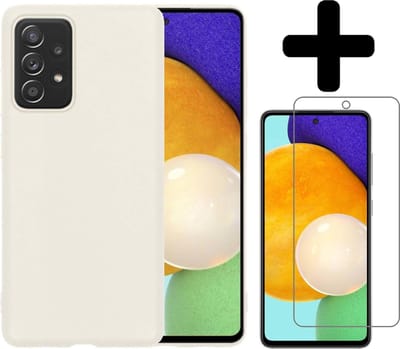 Hoesje - Met Screenprotector - Geschikt voor Samsung Galaxy A52 - Sterk & Shockproof - Back Cover - Siliconen Case - Telefoon Hoes - Telefoonhoesjes - Wit