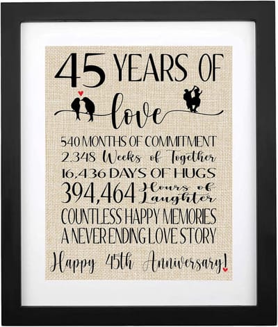 Jute Wanddecoratie Cadeau 45 Jaar Samen - Lijst Inclusief - Gouden Jubileum Ouders Opa Oma