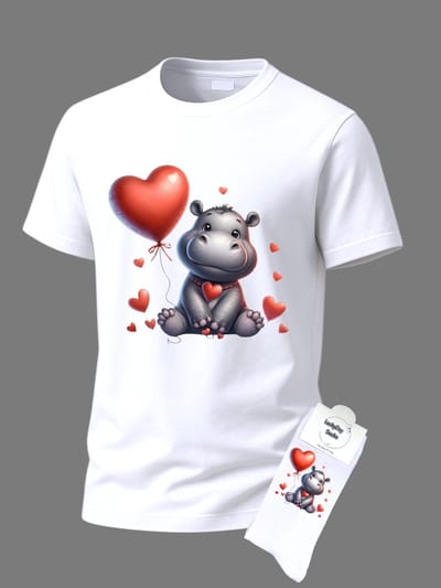 Valentijnscadeau - Valentijn cadeau - Love - Giftset _ Nijlpaard - Shirt - T-shirt Liefde - Cadeau set shirt met sokken - Grappig cadeau voor vrouw en man - Valentijnsdag - T-shirt voor dames en heren met tekst - Maat S