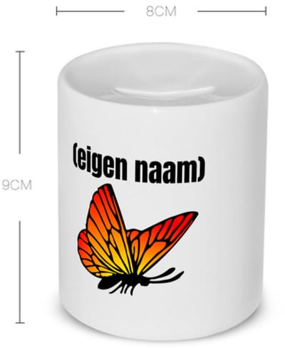 Akyol - oranje vlinder met eigen naam Spaarpot - Vlinder - dieren liefhebber - iemand die houdt van vlinders - verjaardag - cadeau - kado - geschenk - 350 ML inhoud