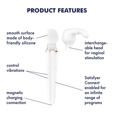 Satisfyer Double Wand-er, XXL massger, extra sterk, app-bediening, waterdicht, huidvriendelijke siliconen