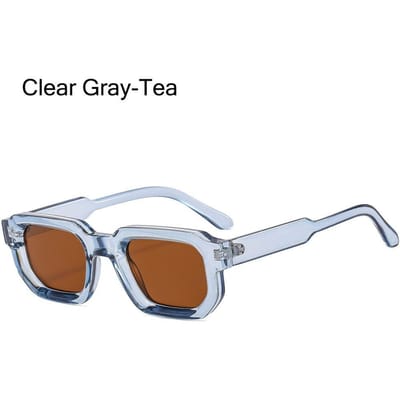 Lunettes de soleil à monture carrée style punk, tendance, petites, protection UV400, pour femmes et hommes Clear Gray-Tea white