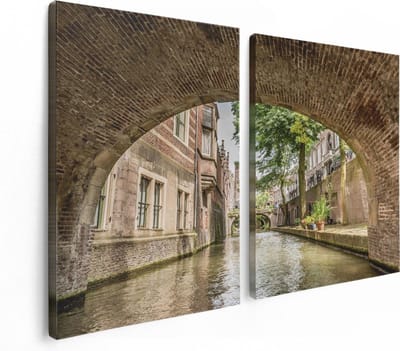 Artaza Canvas Schilderij Tweeluik Gracht In Utrecht Onder De Brug - 120x80 - Foto Op Canvas - Canvas Print