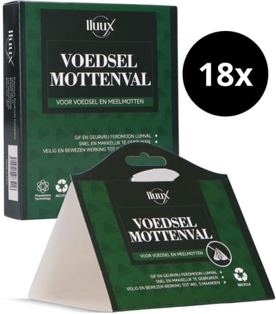 lluux - 18 Stuks - Mottenval - Voedselmottenval - Motten - Mottenvallen Voedselmotten - Feromoonval Voedselmot - Meelmotten val - Meelmot - Levensmiddelenmottenval - Voedselmot - Mottenvanger - Meelmotten kleefval - Meelmottenval