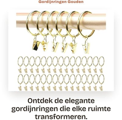 Dailygoods- Gordijnringen 30 Stuks - Gouden Ringen met Haken - 32 mm Binnendiameter - Clips voor Gordijnen - Luxe Design - Veelzijdig Gebruik - Gordijnhaak