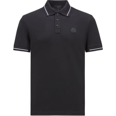 Moncler SS25 Badge Gestreept Afgewerkt Kortmouwige Polo Heren Poloshirts Zwart K1-091-8A00008-89A16-999 L black
