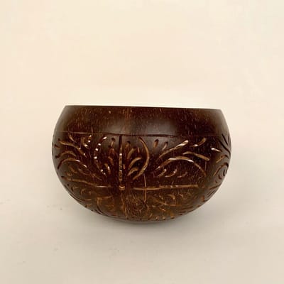 Kokosnoot waxinelicht houder ±15cm lijnenpatroon