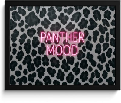 Poster in lijst - Fotolijst 40x30 cm - Posters - Panterprint - Zwart - Neonletters - Roze - Posterlijst zwart - Decoratie - Wanddecoratie woonkamer - Muurdecoratie slaapkamer