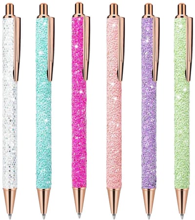 longziming -Glitter Klikpen - Pailletten Balpen - Metalen Pen Set - Sneldrogende Inkt - Vlekbestendig Schrijven - Roestvrij Staal En Metaal - Duurzaam Design - Ergonomisch Comfort - 6 Stuks