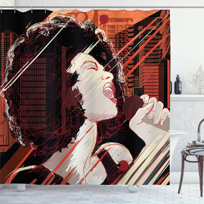 New Bed, Afro Muzikale Jazz Zangeres Vrouw, Douchegordijn Badkamer Decor Set met Haakjes, 180 cm B 200 cm L