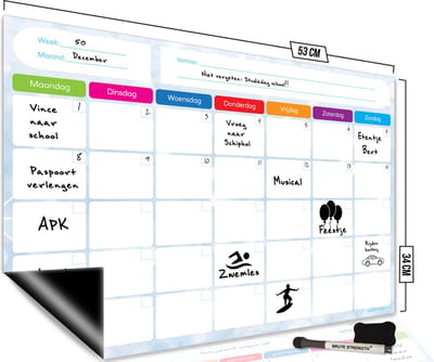 Brute Strength - Magnetisch Weekplanner whiteboard (25) - 53 x 34 cm - Planbord - Familieplanner - Gezinsplanner - To Do Planner