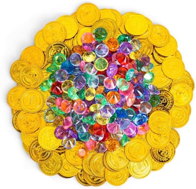 300 pirate treasure toys met 100 gouden munten en 200 edelstenen voor kinderfeestjes, versiering en cadeaus