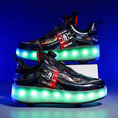 Nieuwe Kinderen Wegloop Schoenen Jongens Wegloop Schoenen Dubbele Wiel Schaatsen Roller Schoenen met Verlichting Vierwiel Sportschoenen Meisjes 34 black