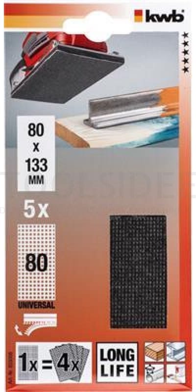 KWB schuurgaas 80 x 133 mm - Korrel 80 - Longlife - 855008 - 5 stuks