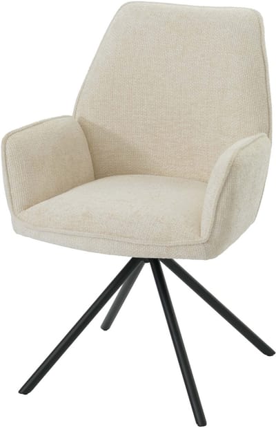 Eetkamerstoel MCW-G67, keukenstoel Stoel met armleuning, draaibare autostand, chenille Oeko-Tex MVG ~ crème