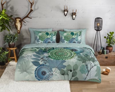 HIP dekbedovertrek mandala�s en bladeren - 1 persoons 140x200/220 cm - Groen - 100% Katoen flanel