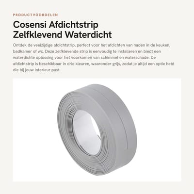 Dailygoods- Afdichtstrip 3,2M - Zelfklevend - PVC - Voor Badkamer/Keuken - 22mm Breed - Optioneel in Grijs/Wit/Bruin - Naadafdichting