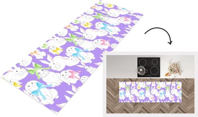 Keukenloper - Loper keuken - Patronen - Konijn - Paars - Lente - 150x50 cm - Keukenloper vinyl