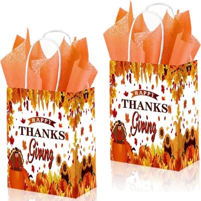 12x Cadeautassen met Handvat en Tissuepapier voor Thanksgiving – Ideaal voor Goodies en Traktaties