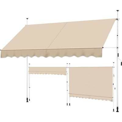 Yaheetech Klemzonnescherm Beige – Zonder Boren – Verstelbare Hoogte 210-300 cm – 300 x 120 cm