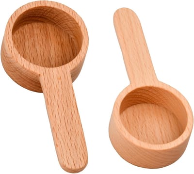 Houten Koffielepels Set van 2, Natuurlijke Beukenhouten Lepels voor Koffie, Thee en Honing, 20 ml / 8 g