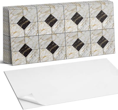 Coloray Plaktegels - Elegant marmerpatroon Wandtegel Zelfklevend - 60 cm x 30 cm - Zwart Plaktegels - 6 stuks - Rechthoek PVC Tegels - Plaktegels Keuken - Zelfklevende Vloertegels Badkamer - Vinyl Tegels - Zelfklevende Wandtegels