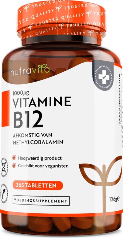 Nutravita Vitamine B12 1000 mcg - 365 veganistische tabletten met hoge sterkte (1 jaar voorraad) - Vitamin B12 supplement - Draagt ​​bij aan de vermindering van vermoeidheid en vermoeidheid