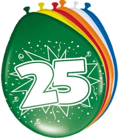 Folat Verjaardag leeftijd ballonnen 25 jaar - 24x - multi - 25 cm - feestartikelen/versieringen