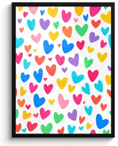 Poster in lijst - Fotolijst 60x80 cm - Posters - Hartjes - Kleurrijk - Patroon - Levendig - Posterlijst zwart - Decoratie - Wanddecoratie woonkamer - Muurdecoratie slaapkamer