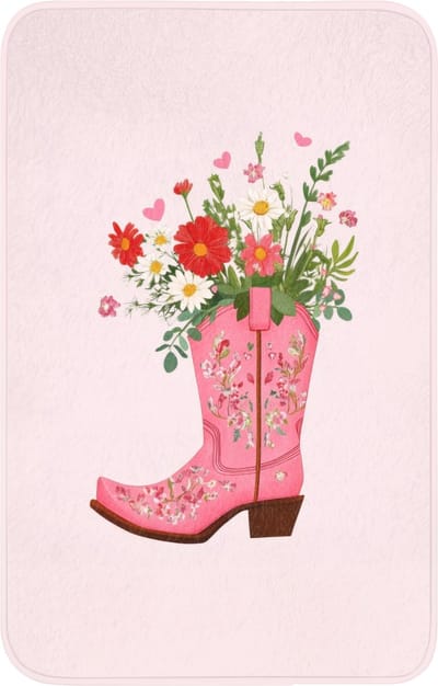 WC mat 50x80 cm - Antislip - Cowboylaarzen - Roze - Boeket - Bloemen - Toiletmat - Vloermat - Douchemat - Toilet tapijt - Toiletmatten