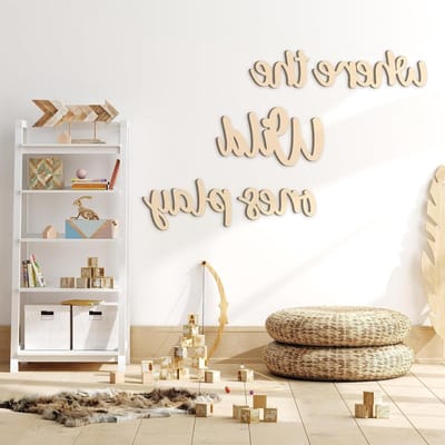 Houten Wanddecoratie - Kinderkamer Tekst - Speelkamer Inrichten - Set van 5 Delen - Diverse Maten - Houtkleur