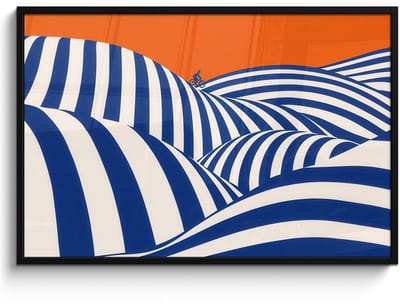 Poster in lijst - Fotolijst 120x80 cm - Posters - Fietser - Heuvels - Strepen - Blauw - Posterlijst zwart - Decoratie - Wanddecoratie woonkamer - Muurdecoratie slaapkamer