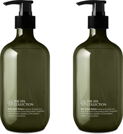 The Spa Collection Vetiver - Ecocert Cosmos Natural - Body Wash + Body Lotion - 475 ml gerecyclede pompfles - Set van 2 stuks