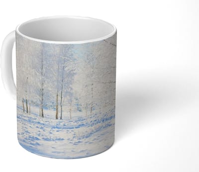 Mok - Koffiemok - Sneeuw - Bomen - Winter - Mokken - 350 ML - Beker - Koffiemokken - Theemok