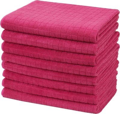 Set van 8 microvezel theedoeken, zachte, super absorberende en pluisvrije keukendoeken, 45 x 65 cm (roze)