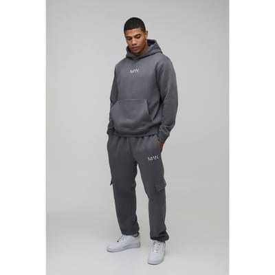 Regular Fit Heren Trainingspak Met Capuchon En Cargo-zakken | Charcoal | Size XS
