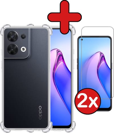 Hoesje - Met Screenprotector - 2 Stuks - Geschikt voor OPPO Reno 8 Pro - Sterk & Shockproof - Back Cover - Siliconen Case - Telefoon Hoes - Shock Proof - Telefoonhoes - Transparant