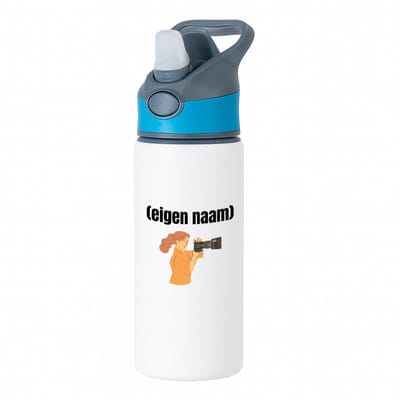 Hacebo® - fotograaf vrouw met eigen naam waterfles met rietje blauw - Fotograaf - fotografen - leuk cadeau voor iemand die houd van foto's maken - cadeau - kado - water fles - 650ML