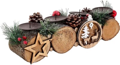 Adventsstuk MCW-M14 met kandelaar, adventskrans Kerststuk hout MVG 12x41x12cm ~ zonder kaarsen