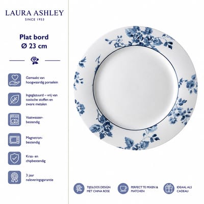 Laura Ashley Blueprint Collectables Borden Plat - Ø23 cm - China Rose - Ontbijtborden - Dinerborden - Kerstservies
