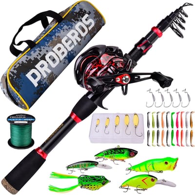 SnelShoppen - Hengel en Haspel Combo 7ft Telescopische Spincast Hengel met Rechtshandige Baitcasting Reel, Zee en Zoetwater Visgerei Set voor IJs, Baa