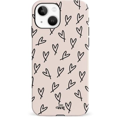 xoxo Wildhearts All Yours - Double Layer - Hoesje geschikt voor iPhone 13 mini case - Siliconen hoesje met hartjesprint - Hartjes - Hardcover - Beschermhoes - Optimale bescherming - Beige - Zwart