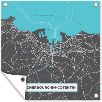 Tuin poster Cherbourg-en-Cotentin – Plattegrond – Frankrijk – Kaart – Stadskaart - 200x200 cm - Tuindoek
