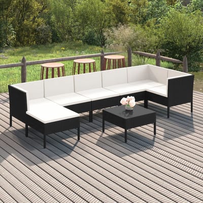vidaXL - 8-delige - Loungeset - met - kussens - poly - rattan - zwart